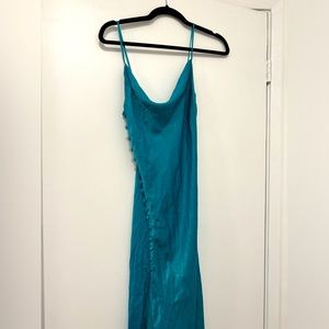 ZARA Slip Satin Midi-Dress Teal Turquoise size XS Never Worn